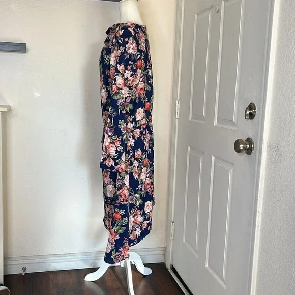 Abercrombie & Fitch Floral Asymmetric Hem Midi Dress Wedding Guest sz XL NWOT - Picture 8 of 13